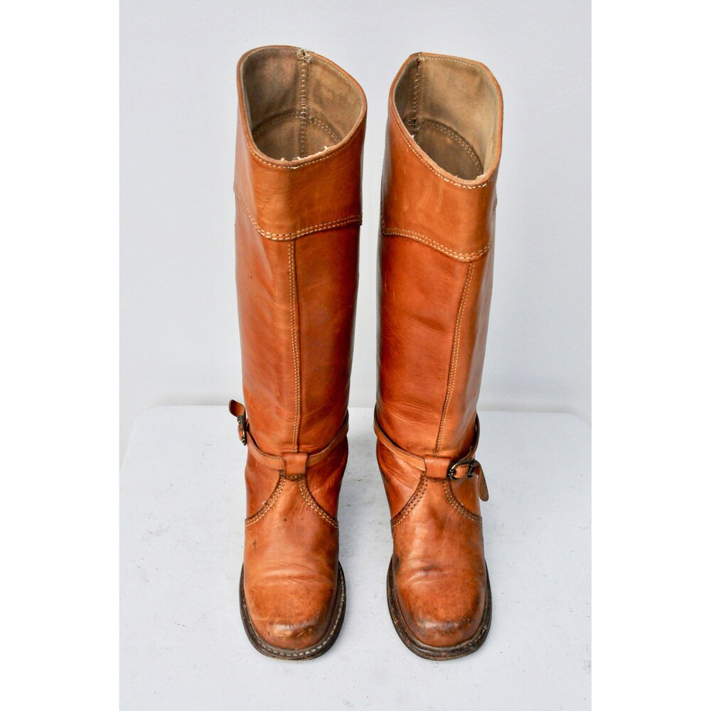 Vintage 70s Leather Tall Distressed Boots - Campus Stacked Heel US 5 - 5.5 - Picture 2 of 10